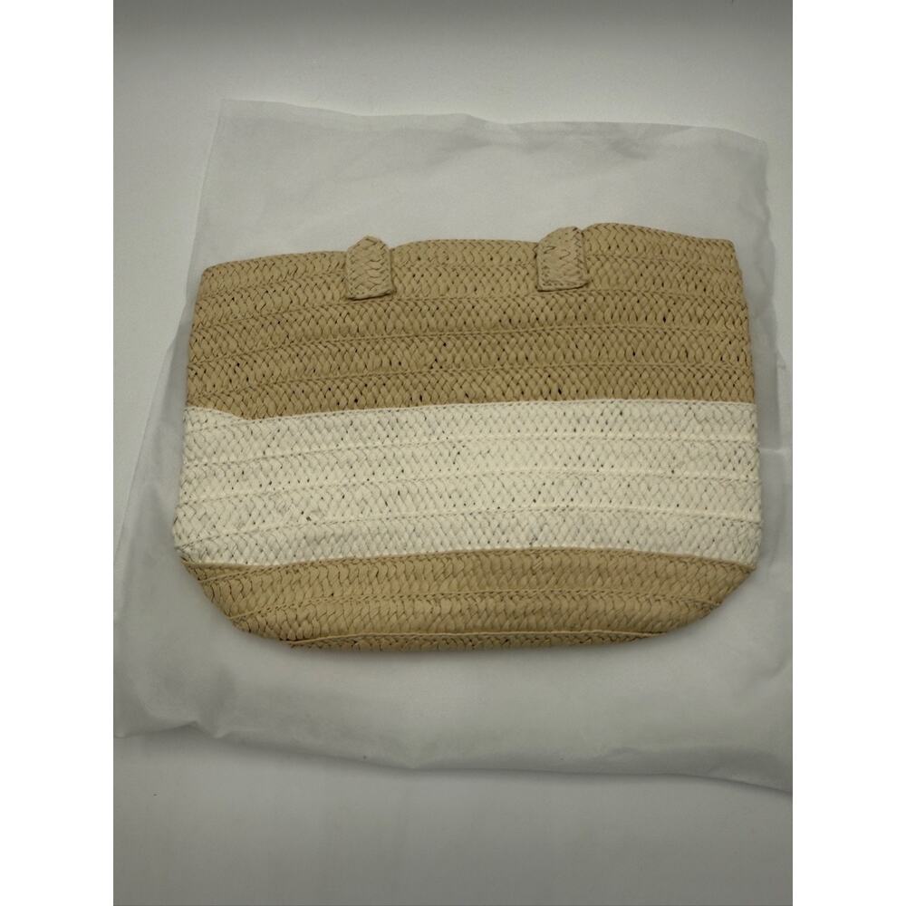 ALTRU‎ Straw Tote Bag Beige White Stripe Woven Purse Summer Beach Handbag New - Picture 4 of 7